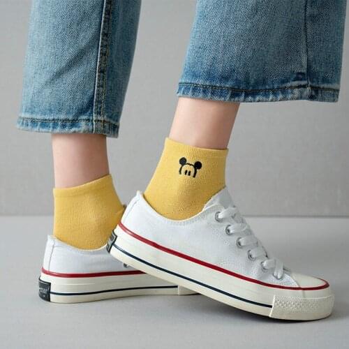 Disney Embroidered Solid Girl socks shallow mouth cute Japanese tide summer thin Cotton Funny street adult short boat sock