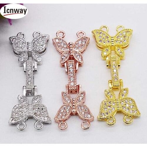 Wholesale Rhinestone inlay silver Plated clasp 2 rows 1.2*2.8cm For DIY bracelet necklace Free shipping icnway