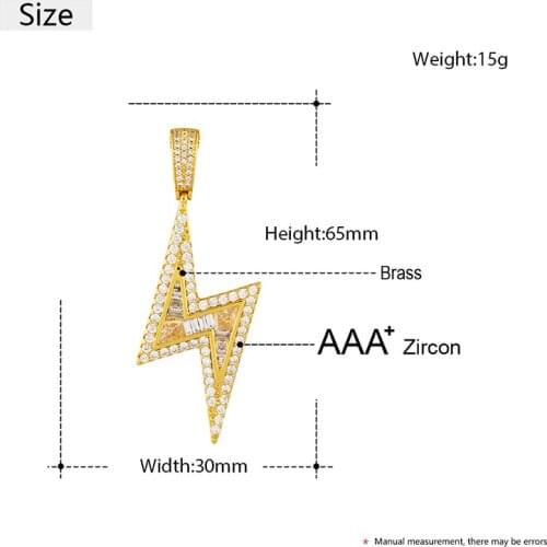 ICEOUTBOX Bling Lightning Pendants AAA Cubic Zircon With Tennis Chain Copper Material For Women Mens Hip Hop Jewlery Rock Chain