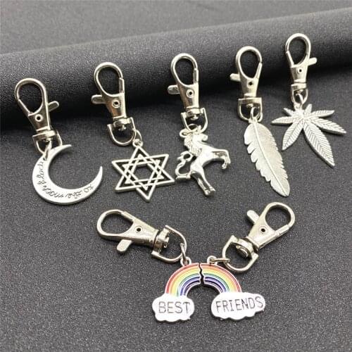 Charms Rainbow unicorn angel leavesMetal key chain DIY Bracelet Pendant Neacklace Accessories For Jewelry Making