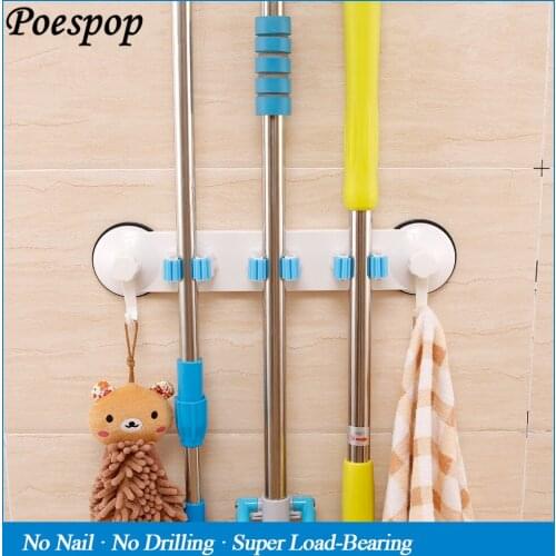 POSEPOP Kitchen High Quality Hanger 3 Position Kitchen Storage Mop Broom Holder Tool Plastic Suction Cup Broom Holder For Bath