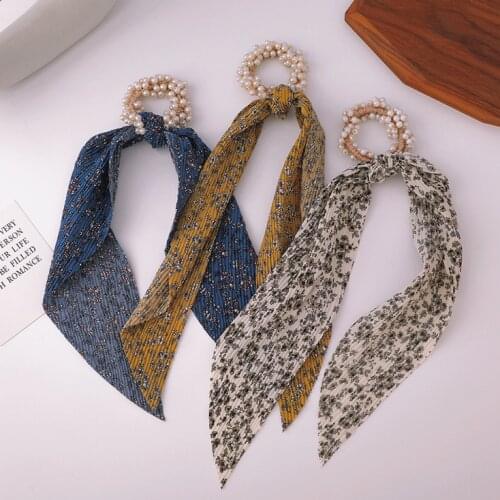 Bow Rubber Band Pearl Hair Ties Fashion Ribbon Hairband Scrunchies For Women Girls Ponytail Holders Hair Accessories Headwear