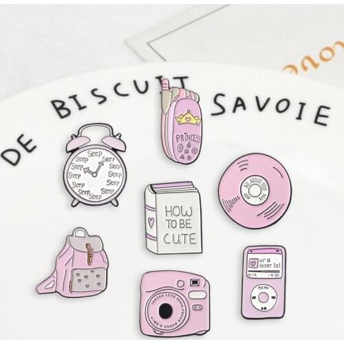Pink phone backpack book CD Denim Enamel lapel pins Cute daily supplies Badges Brooches Gifts for little girl Jewelry wholesale