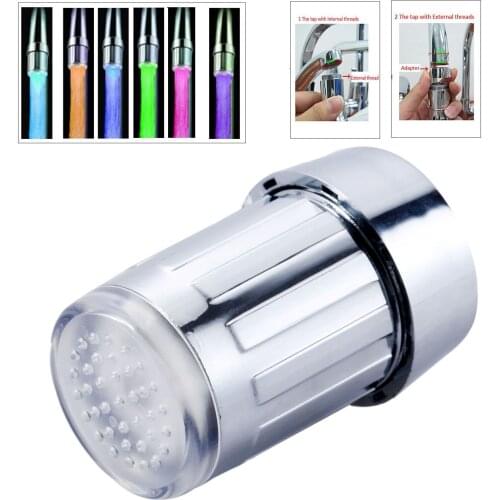 ABS LED Water Faucet Light 7 Colors Changing Glow Shower Bathroom Kitchen Faucet Tap Lamp Temperature Control Light with Adapter