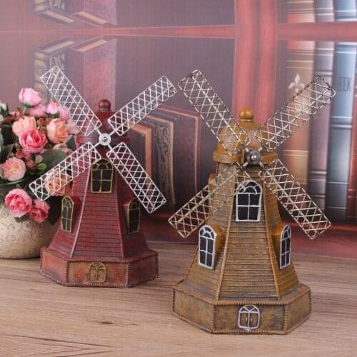 4 Colors Vintage Resin Windmill Ornaments Piggy Bank Dutch windmill Home Decor Ornaments Europe Models Gifts Furnishing Articles