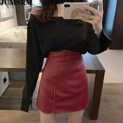 Vintage Solid A-Line Short Skirt Female 2020 Sexy High Waist PU Leather Package Hip Mini Skirts Vogue Above Knee Ladies Skirts