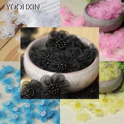 5pcs HOT 3D black Flower embroidery lace patches iron on DIY sewing beads t shirt Sticker iron-on applique cloth dress decor