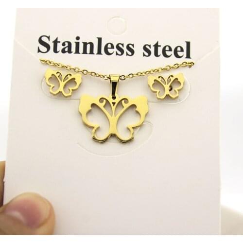 1 Set Butterfly Stainless Steel Jewelry Set Charms Cute Insect Necklace Earrings Jewellry Set Women Kids Girls Love Gifts