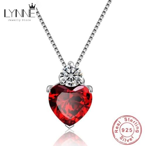Fine 925 Sterling Silver Red AAA Zircon Shine Heart Shaped Pendant Necklace Women Wedding Jewelry Rhinestone CZ Necklaces Gift