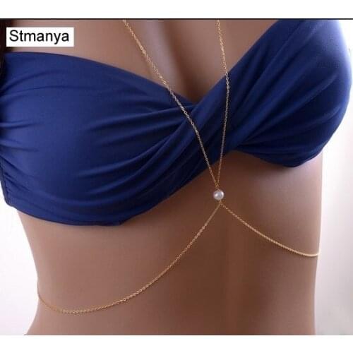 Girl Sexy Simple Long Necklace Crossover Beach Party Imitation pearls Body Jewelry Chain Necklace For Women Jewelry D1045