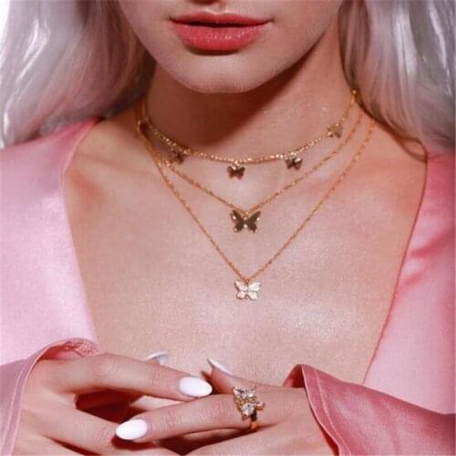 Trendy Butterfly Pendant Necklaces For Women Fashion Moon Charm Gold Multilayer Choker Necklace 2020 Bohemian Jewelry New