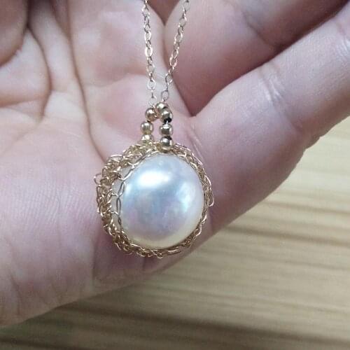 High Quality 14K Roll Gold Jewelry Natural Freshwater Pearl Womens Necklace For Gift / Party / Engagement Wedding / Daily Wear