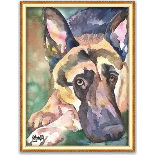 Animal German Shepherd DIY 11CT Embroidery Cross Stitch Kits Craft Needlework Set Printed Canvas Cotton Thread Home Decoration