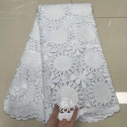 2021 Nigerian Milk Silk White Lace Fabric High Quality Cord Guipure Water Soluble Lace With Sequins African Lace Fabric Wedding
