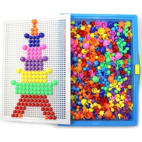 296-592/Ppcs Box-packed Grain Mushroom Nail Beads Intelligent 3D Puzzle Games Jigsaw Board for Children Kids Educational Toys