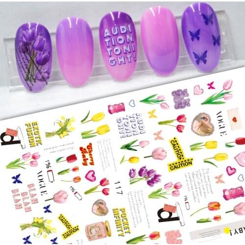 3D Nail Sticker Decals Self-adhesive Stickers for Nails Flowers Love Heart Geometry Stickers for Manicure Nail Art Decoration
