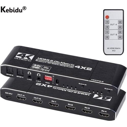 4K@60Hz HDMI-compatible Matrix 4x2 18.5 Gbps 2.0b Switch Splitter with SPDIF and L/R 3.5mm HDR 4x2 Support HDCP 2.2 3D