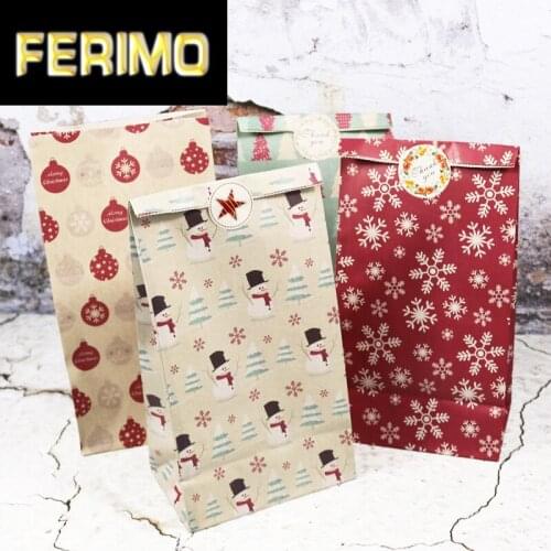 5pcs Snowflake Merry Christmas Paper Bag Snowman Christmas Tree Food Cookie Gift Packing Bag Birthday Party Favor Stand Bags