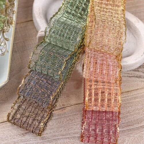 5yards 25mm/40mm Glitter Gold Wire Mesh Striped Ribbon for DIY Hair Bow Accessories Gift Bouquet Packaging Sewing Material