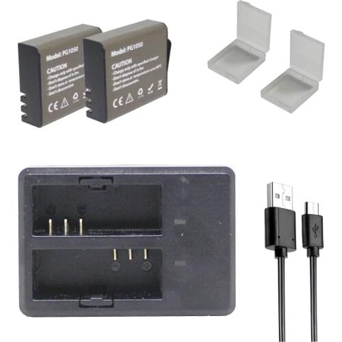 2Pcs Battery PG1050 Rechargeable Batteries For SJCAM SJ4000 SJ5000X For EKEN H9 H9R H8R H8 action Camera with Dual charger