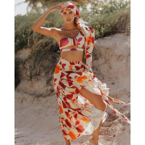 Ashgaily 2021 Sexy Bikini With Beach Dress Printed Patchwork Biquini Swimwear Push Up Swimsuit Summer Bathing Suit