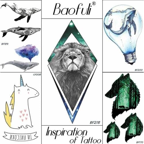Baofuli Rhombus Lion King Tattoo For Men Women Body Art Temporary Tattoo Sticker Geometric Diamone Flash Fake Arm Tatoo Stickers