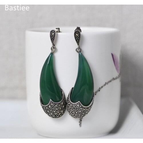Bastiee Earings Fashion Jewelry 925 Sterling Silver Earrings Gifts For Women Drop Earrings Vintage Red Agate Silver