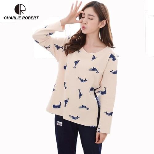 CR Women Casual Pajama Set Spring Autumn Sleepwear Long Sleeve Homewear Cotton kigurumi Pajamas for women Drop Shipping