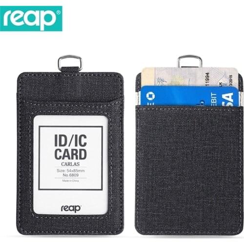 6809 Pu Reap Leather Badge Holder with 1 Id Window, 3 Card Slots and Heavy Duty Retractable Lanyard