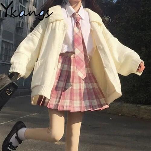 Korean Preppy Style Elegant Knitted Sweaters Bf Pocket Simple All-Match Loose Cardigan Autumn Winter Harajuku Jk Sweet Cute Coat