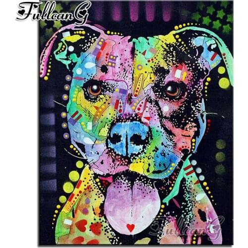 FULLCANG 5d diamond mazayka cherish the pitbull diamond painting full square/round drill embroidery rhinestone animal dog FC1793