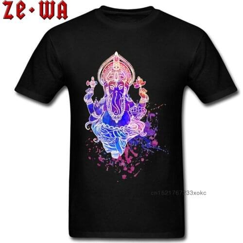 Ganesha T-shirt Men Cool T Shirt Elephant God Printed On Mens Clothes Indian God Design Watercolor Tops Cotton Tees Black