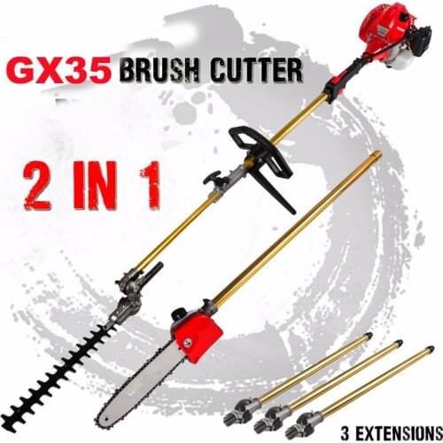 GX35 Long Reach Pole Chainsaw Hedge Trimmer Brush Cutter Whipper Snipper Pruner Line Tree with 3 extend pole