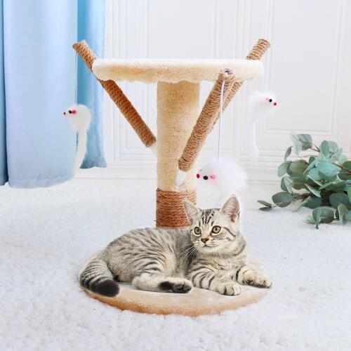 Cat Scratching Post Tower With Bed Comfortable Pet Climbing Post Toy Sisal Kitten Bite-resistant Toys Tree With Interactive Toys