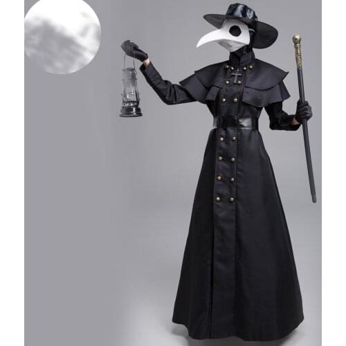 Plague Doctor Costume Long Robe Cape Steampunk Bird Beak Mask Outfits Plague Bird Mouth Doctor Cosplay Halloween Costumes Cross