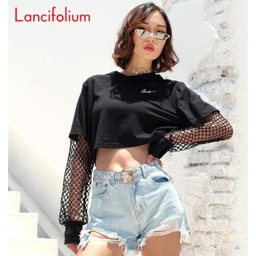 Sexy Fishnet Patchwork Long Sleeve Crop Top Women Fall Winter Black Oversized Hat Hoodied Sweatshirt Letter Graphic Cute Hoodies