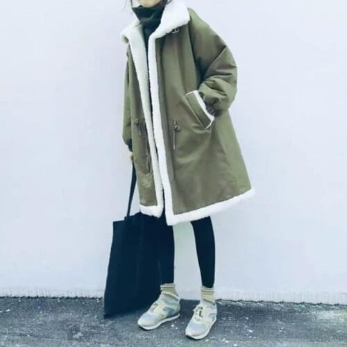 Cotton-padded Jacket Women Mid-length Winter Imitation Lamb Wool Long Coat Loose Parka Manteau Femme Hiver Thickened Coat