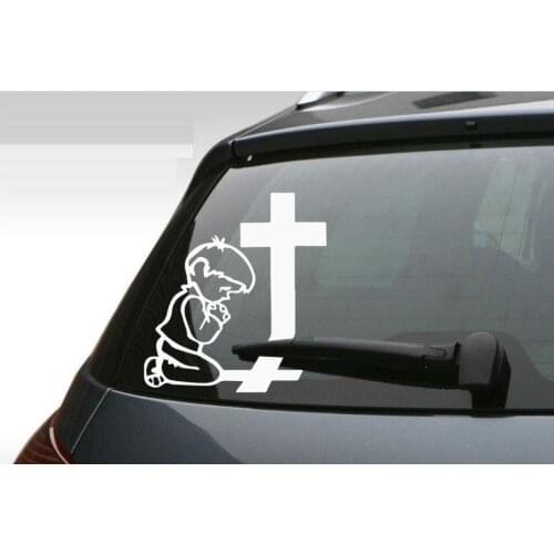 Boy Praying At Cross Car Decal The Little Boy Prayed Earnestly Before The Cross Vinyl Car Stickers Detachable Art Mural FA047
