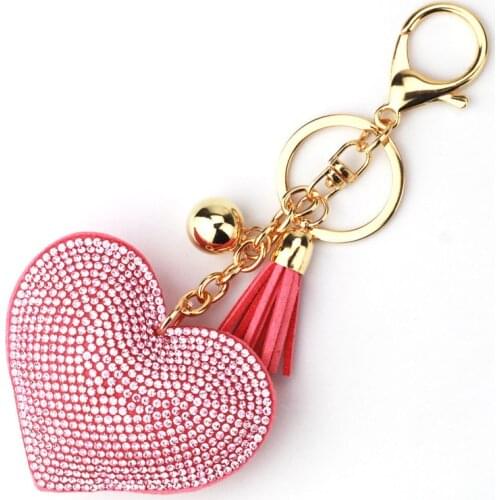 Heart Keychain Leather Tassel Gold Key Holder Metal Crystal Key Chain Keyring Charm Bag Auto Pendant Gift Wholesale Price