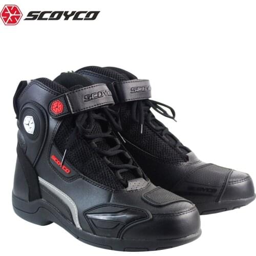 SCOYCO MT015 Motorcycle Boots Men Casual Shoes Microfiber Leather Moto Motocross Riding Boots Summer Breathable Motorbike Shoes
