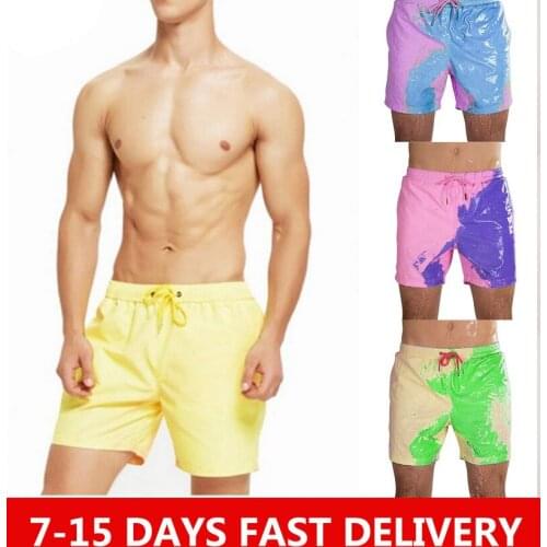 Men Shorts Magical Color Change Swimming Short Trunks Summer Swimsuit Swimwear Shorts Quick Dry Bathing Beach Pants