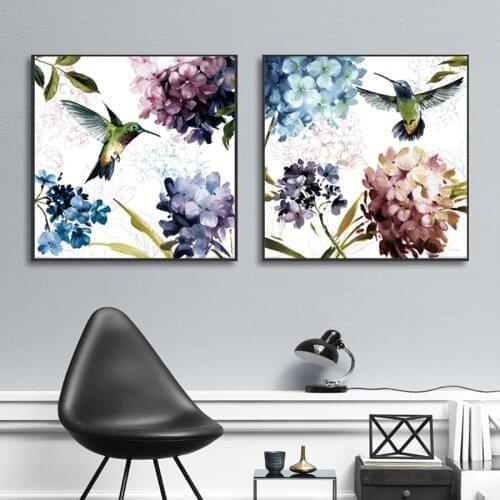 Nordic Modern Style Colorful Flowers And Flying Birds Posters Home Decor Canvas Painting Print Wall Picture for Living Room