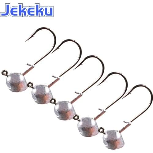 JEKEKU NEW 5pcs Carbon Steel Lead Jig Head Tumbler Fishing Hook 3.5g 7g 10g 14g 18g Blood Barbed Fishing Hook for Soft Lure
