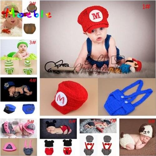Latest Crochet Baby Photography Props Knitted Baby Boy Girl Coming Home Outfits Crochet Baby Cartoon Hats Newborn Costume 1set
