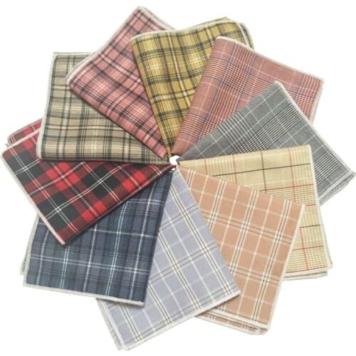 New Gentlemen Scarves Hankerchief Pocket Men Polyester Vintage Hankies Mens Pocket Square Handkerchiefs Striped Plaid 23*23cm
