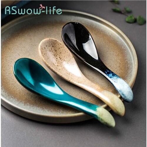 Creative Japanese Ceramic Spoon Household Chinese Soup Spoons Cute Eating And Drinking Spoons Serving Spoon For Kitchen Supplies