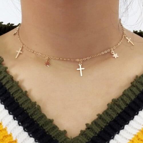New Fashion Cross Star Choker Necklaces & Pendants for Women Clavicle Chain Jewelry Femme Bijoux Collares Wholesale Dropshippin