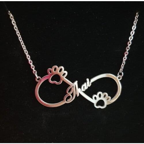 Engraved Infinity Dog Paw Customized Name Necklace Pets Lovers Jewelry Personalized Gift Stainless Steel Chain Choker Necklaces