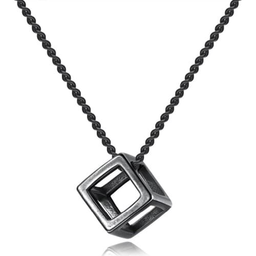 Small Cute Stainless Steel Cube Pendant Necklaces For man women black/steel color unisex Jewelry gift
