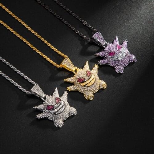 New Pokémon Geng Ghost Model Pendant Necklace Lady Stainless Steel Hip Hop Jewelry Smiley Necklace Ice Chain Mens Gift